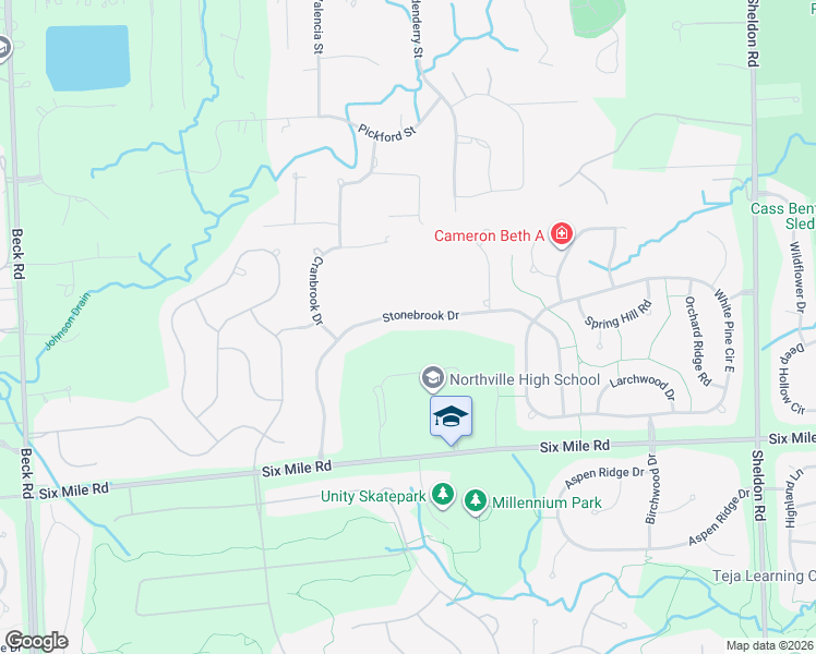 map of restaurants, bars, coffee shops, grocery stores, and more near 17711 Stonebrook Drive in Northville