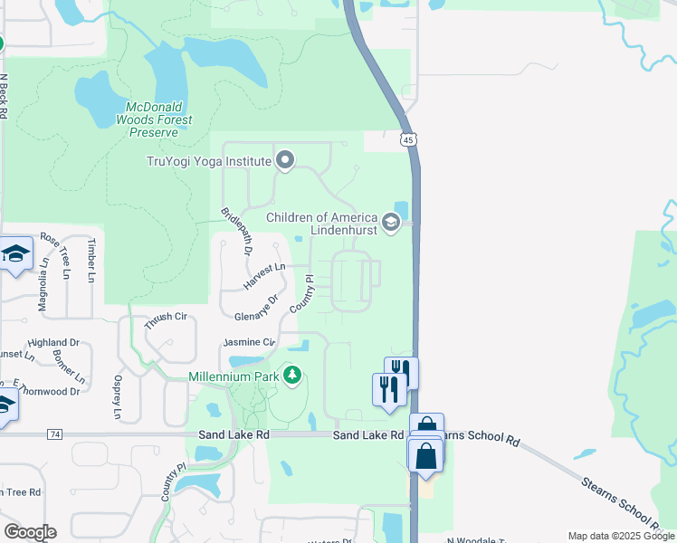map of restaurants, bars, coffee shops, grocery stores, and more near 3406 Neubauer Circle in Lake Villa