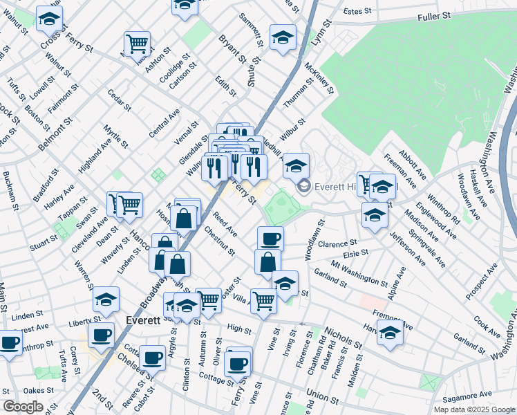 map of restaurants, bars, coffee shops, grocery stores, and more near 2 Loren Park in Everett