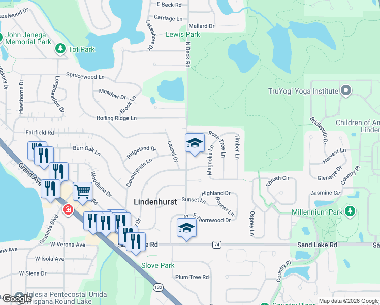 map of restaurants, bars, coffee shops, grocery stores, and more near 69 South Beck Road in Lindenhurst