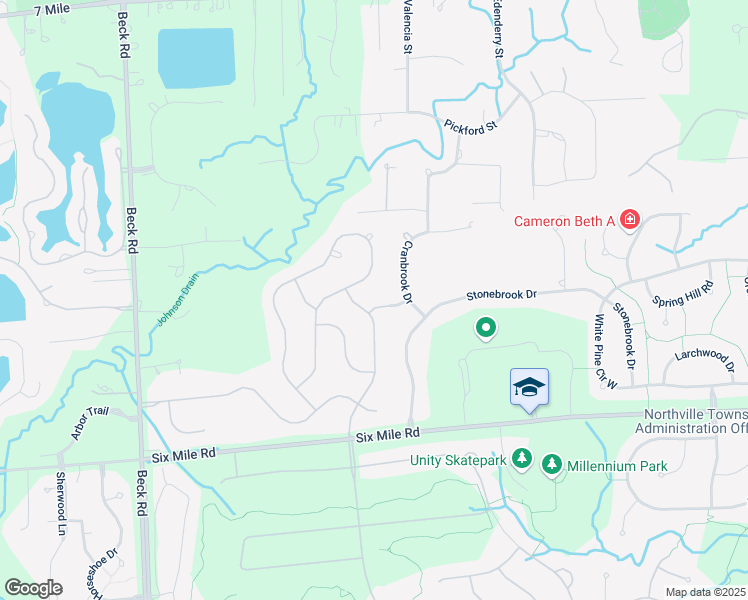 map of restaurants, bars, coffee shops, grocery stores, and more near 46350 Rustic Hills Drive in Northville