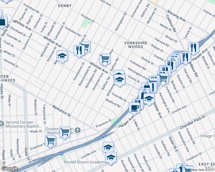 map of restaurants, bars, coffee shops, grocery stores, and more near 9761 McKinney Street in Detroit