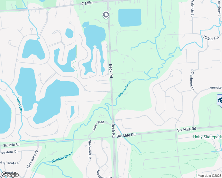 map of restaurants, bars, coffee shops, grocery stores, and more near 17888 Beck Road in Northville