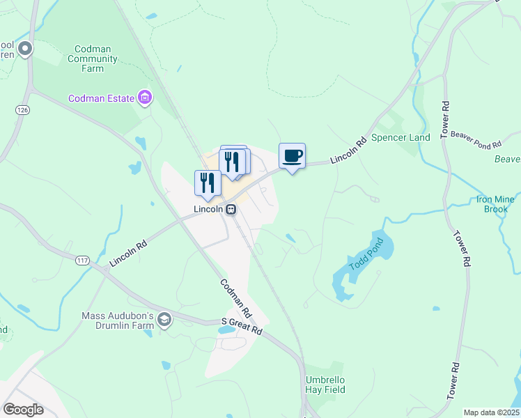 map of restaurants, bars, coffee shops, grocery stores, and more near 148 Lincoln Road in Lincoln