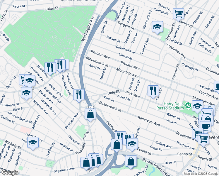 map of restaurants, bars, coffee shops, grocery stores, and more near 535 Park Avenue in Revere