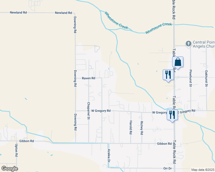 map of restaurants, bars, coffee shops, grocery stores, and more near 6698 Ponderosa Street in Central Point