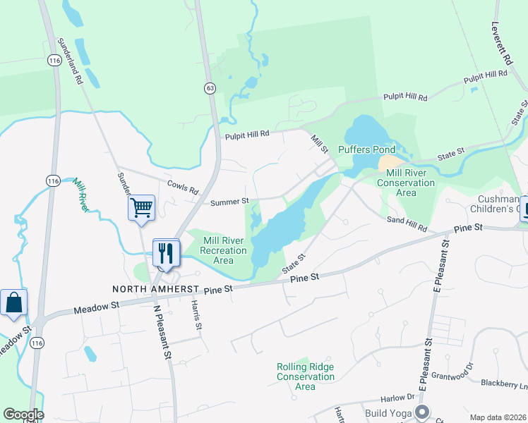 map of restaurants, bars, coffee shops, grocery stores, and more near 81 Summer Street in Amherst