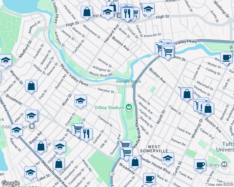 map of restaurants, bars, coffee shops, grocery stores, and more near 1 Decatur Street in Arlington