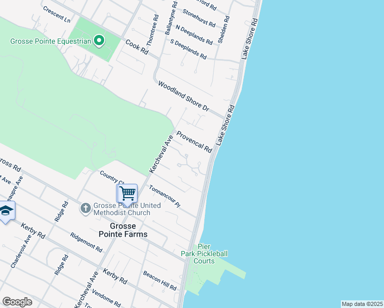 map of restaurants, bars, coffee shops, grocery stores, and more near 1 Provencal Road in Grosse Pointe Farms
