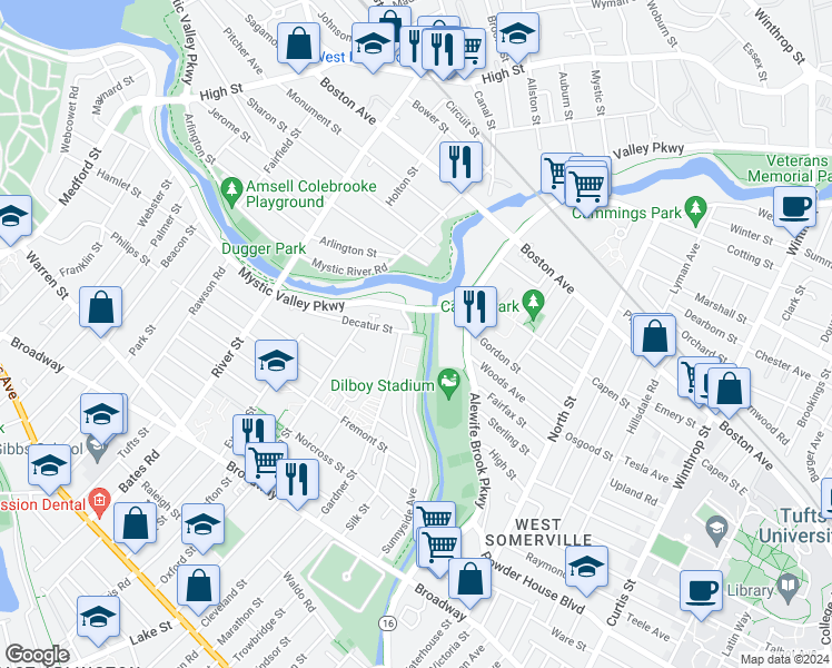 map of restaurants, bars, coffee shops, grocery stores, and more near 1 Decatur Street in Arlington