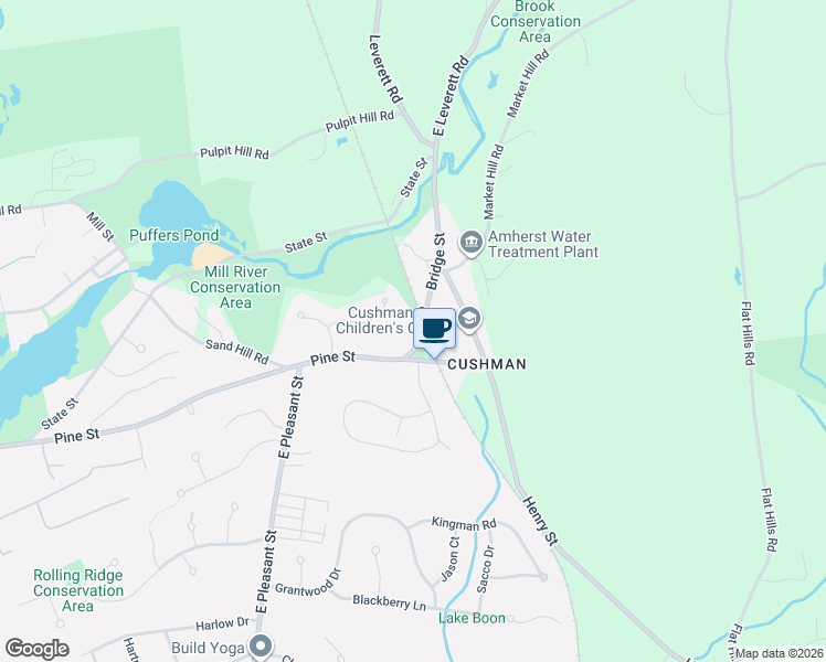 map of restaurants, bars, coffee shops, grocery stores, and more near 22-48 Bridge Street in Amherst