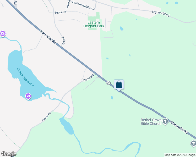 map of restaurants, bars, coffee shops, grocery stores, and more near 1632 Slaterville Road in Ithaca