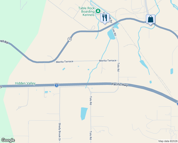 map of restaurants, bars, coffee shops, grocery stores, and more near 4223 Merita Terrace in Central Point