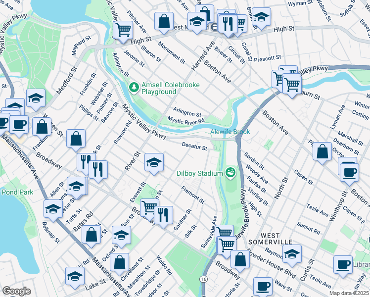 map of restaurants, bars, coffee shops, grocery stores, and more near 90 Decatur Street in Arlington