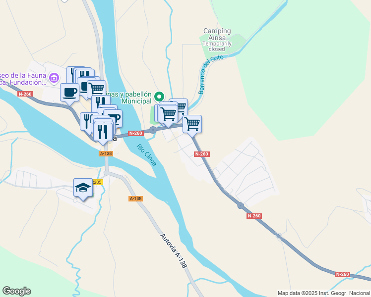 map of restaurants, bars, coffee shops, grocery stores, and more near 5 Calle Peña Montañesa in Aínsa