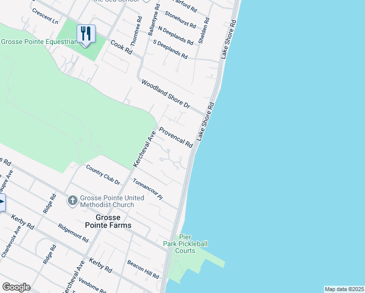 map of restaurants, bars, coffee shops, grocery stores, and more near 1 Provencal Road in Grosse Pointe Farms