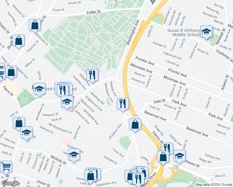 map of restaurants, bars, coffee shops, grocery stores, and more near 53 Haskell Ave in Revere