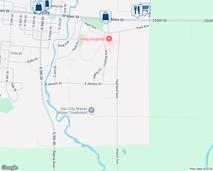 map of restaurants, bars, coffee shops, grocery stores, and more near 407 East Ahrens Street in Sac City