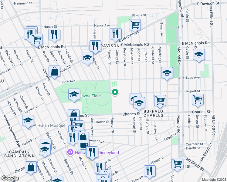 map of restaurants, bars, coffee shops, grocery stores, and more near in Hamtramck