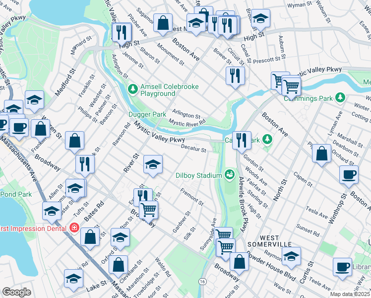 map of restaurants, bars, coffee shops, grocery stores, and more near 90 Decatur Street in Arlington