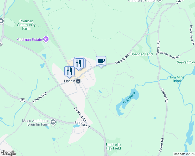 map of restaurants, bars, coffee shops, grocery stores, and more near 2-98 Greenridge Lane in Lincoln