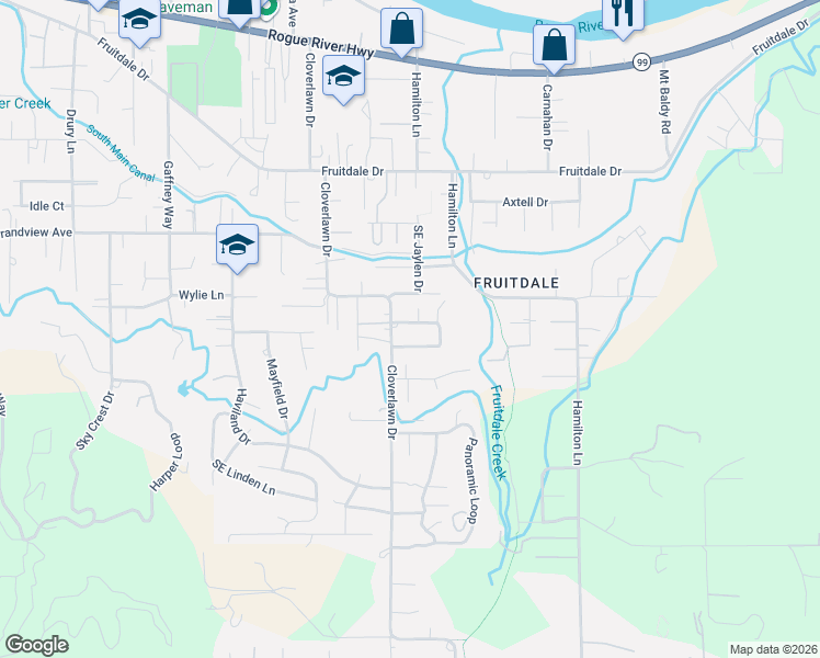 map of restaurants, bars, coffee shops, grocery stores, and more near 1448 Ben Aire Circle in Grants Pass