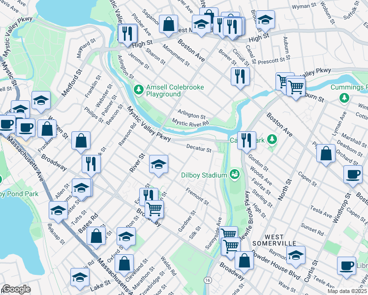 map of restaurants, bars, coffee shops, grocery stores, and more near 90 Decatur Street in Arlington