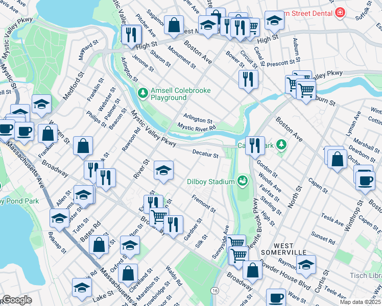 map of restaurants, bars, coffee shops, grocery stores, and more near 90 Decatur Street in Arlington