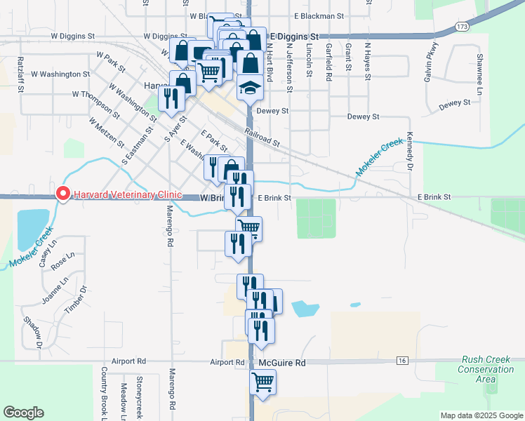 map of restaurants, bars, coffee shops, grocery stores, and more near 260 South Division Street in Harvard