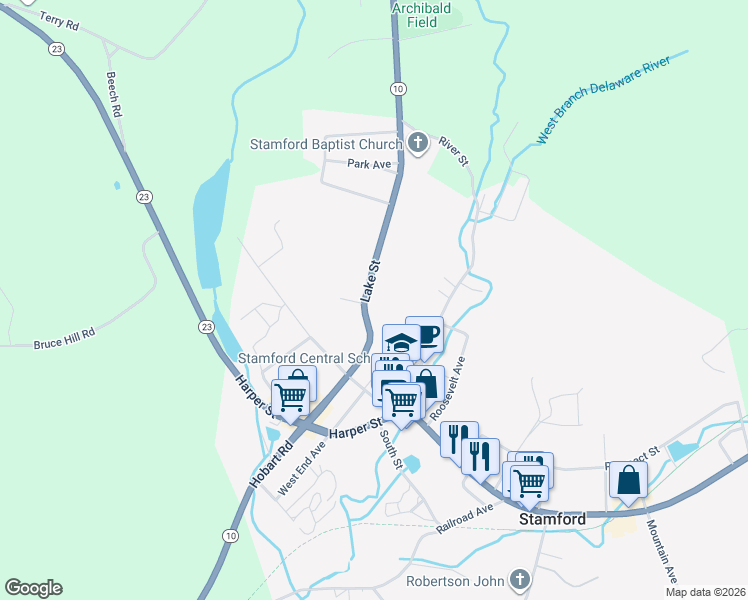 map of restaurants, bars, coffee shops, grocery stores, and more near 14 Lake St in Stamford