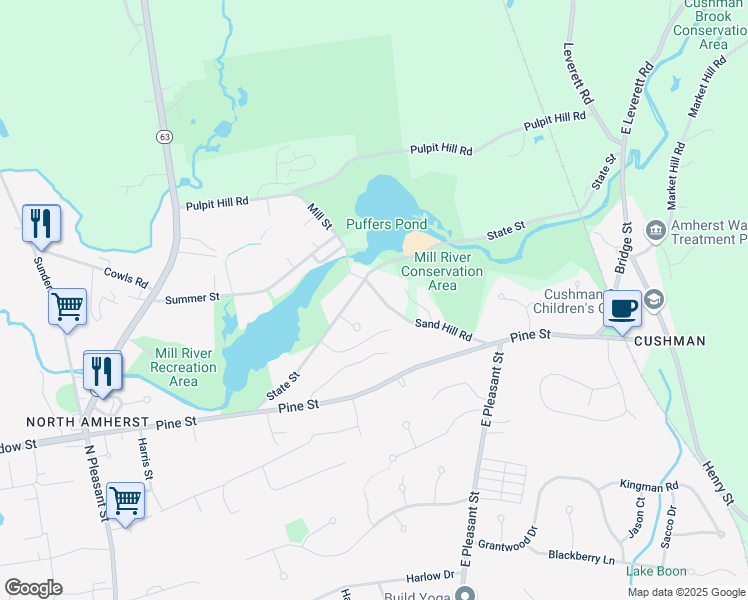 map of restaurants, bars, coffee shops, grocery stores, and more near 4 Campbell Court in Amherst