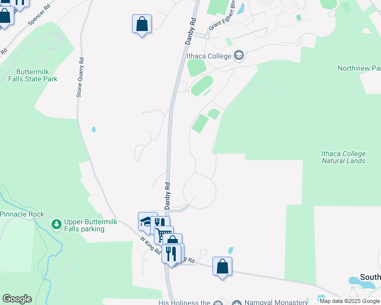 map of restaurants, bars, coffee shops, grocery stores, and more near College Circle in Ithaca