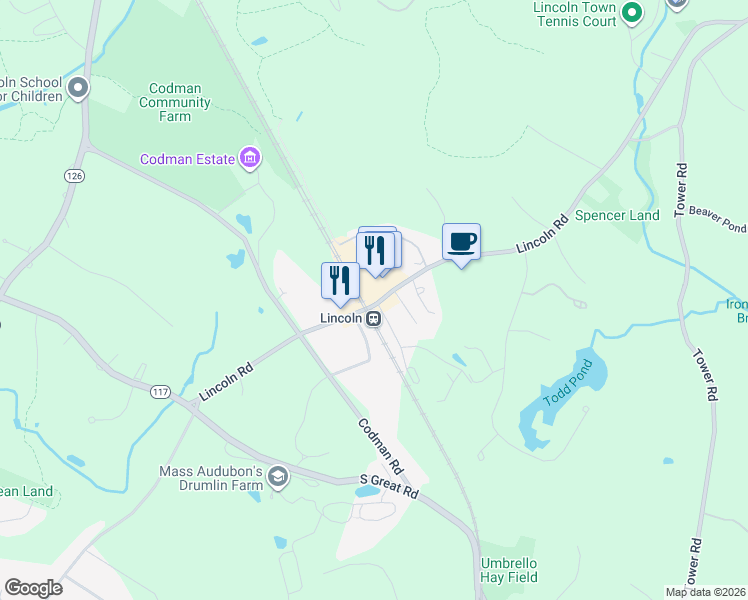 map of restaurants, bars, coffee shops, grocery stores, and more near 145 Lincoln Road in Lincoln