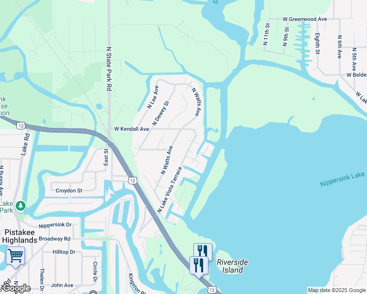 map of restaurants, bars, coffee shops, grocery stores, and more near 37920 North Lake Vista Terrace in Spring Grove