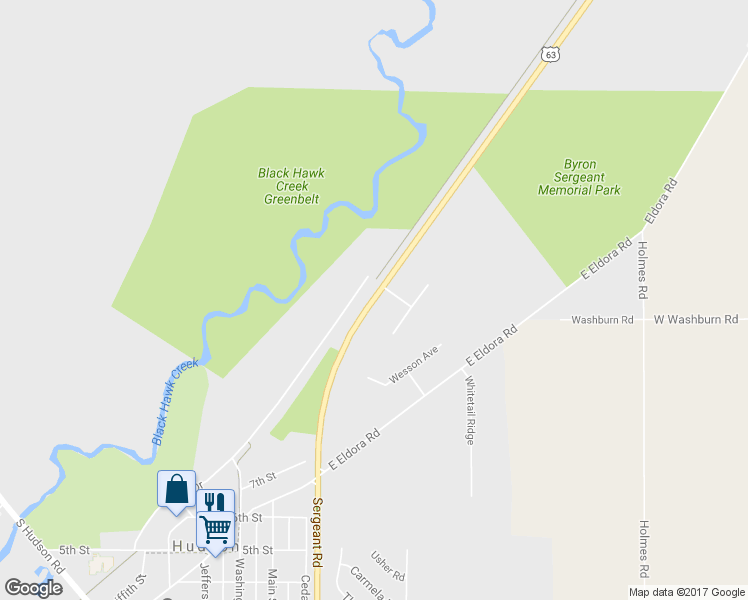 map of restaurants, bars, coffee shops, grocery stores, and more near Sergeant Road in Hudson