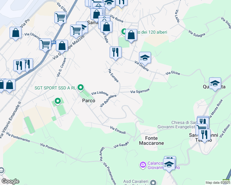 map of restaurants, bars, coffee shops, grocery stores, and more near 2 Via Belvedere in Provincia di Chieti