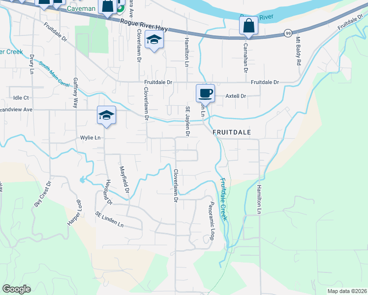map of restaurants, bars, coffee shops, grocery stores, and more near 1448 Ben Aire Circle in Grants Pass