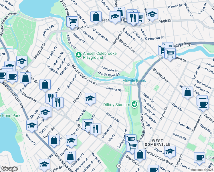 map of restaurants, bars, coffee shops, grocery stores, and more near 90 Decatur Street in Arlington