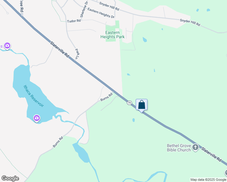 map of restaurants, bars, coffee shops, grocery stores, and more near Slaterville Road & Burns Road in Ithaca