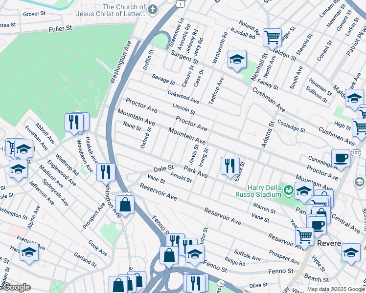 map of restaurants, bars, coffee shops, grocery stores, and more near 10 Kilburn Street in Revere