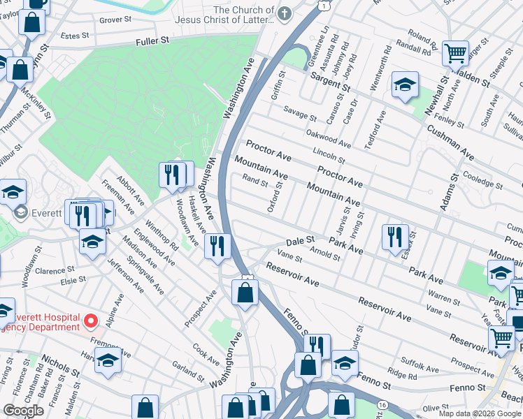 map of restaurants, bars, coffee shops, grocery stores, and more near 161 Arnold Street in Revere