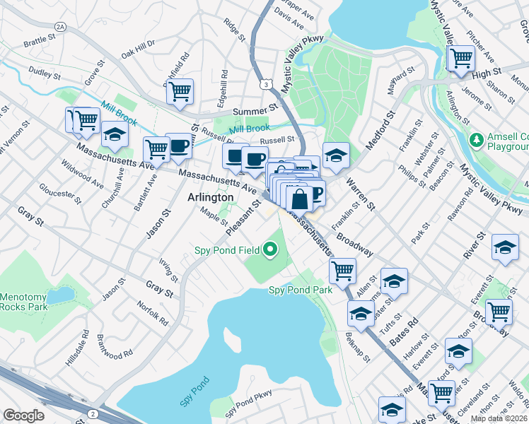map of restaurants, bars, coffee shops, grocery stores, and more near 62 Lombard Terrace in Arlington
