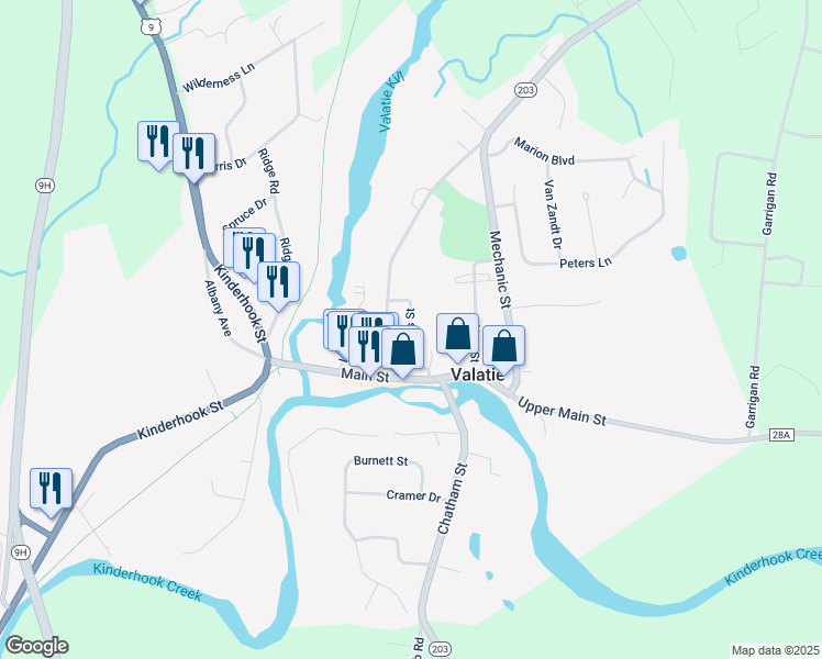 map of restaurants, bars, coffee shops, grocery stores, and more near 3304 Williams Street in Valatie