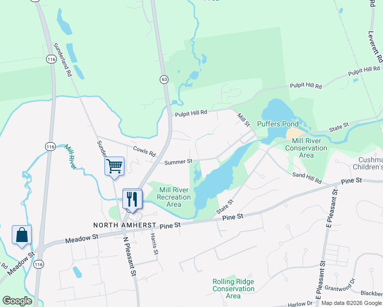 map of restaurants, bars, coffee shops, grocery stores, and more near 35 Ball Lane in Amherst