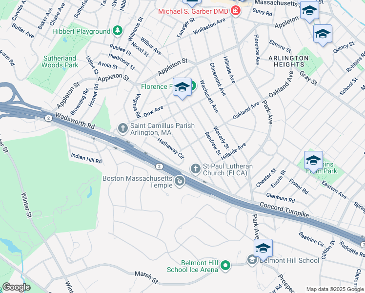 map of restaurants, bars, coffee shops, grocery stores, and more near 164 Charlton Street in Arlington