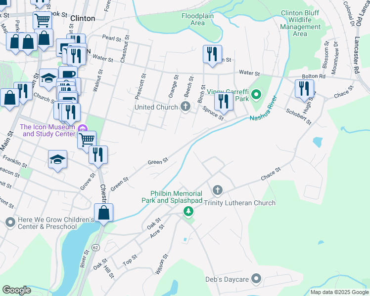 map of restaurants, bars, coffee shops, grocery stores, and more near 276 Green Street in Clinton