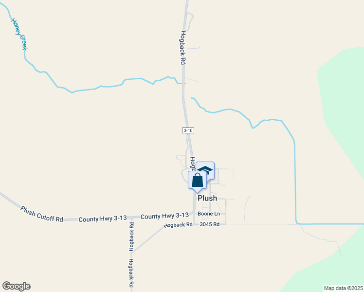 map of restaurants, bars, coffee shops, grocery stores, and more near Hogback Road in Plush