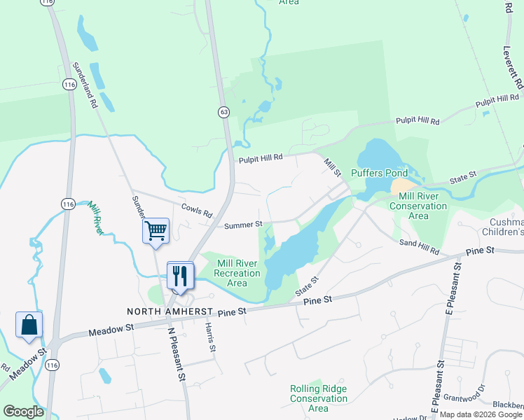 map of restaurants, bars, coffee shops, grocery stores, and more near 35 Ball Lane in Amherst