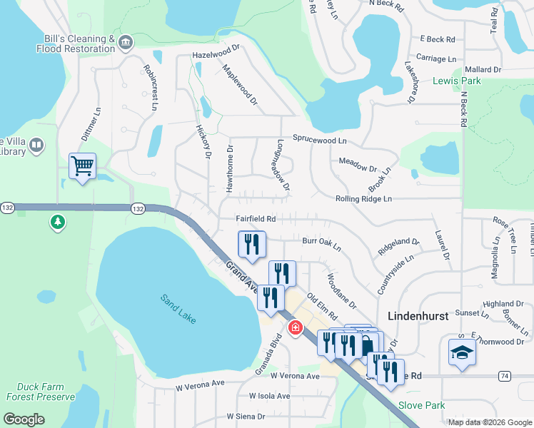 map of restaurants, bars, coffee shops, grocery stores, and more near 1907 Longmeadow Drive in Lindenhurst