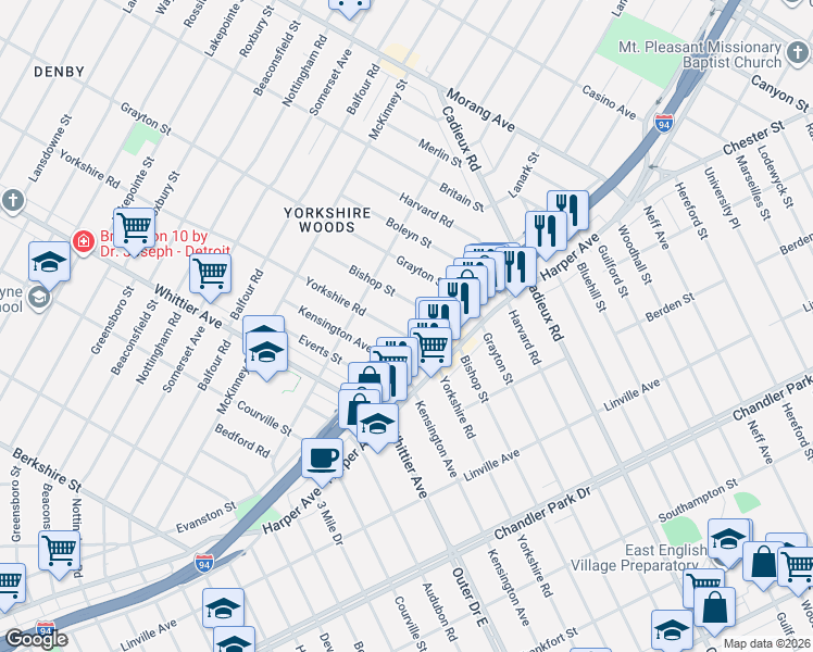 map of restaurants, bars, coffee shops, grocery stores, and more near 9135 Bishop Street in Detroit